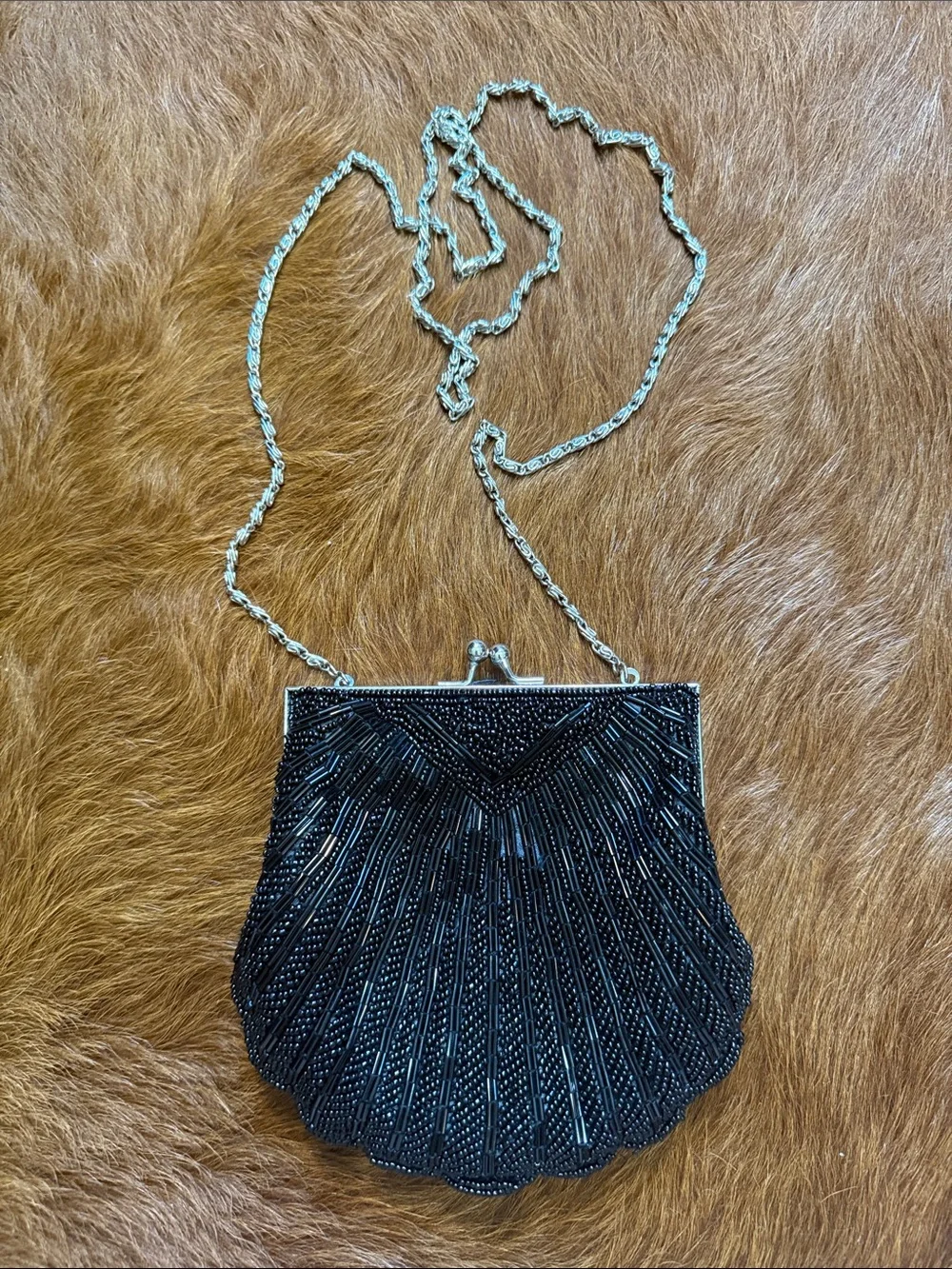 Apt. 9 Black Beaded Evening Clutch with Silver Chain